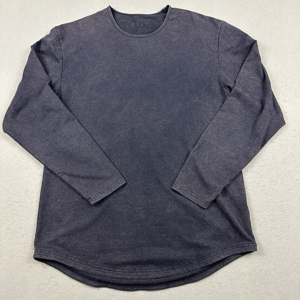 BYLT Shirt Men Large Purple Premium Basics Long Sleeve Crew Neck Stretch L